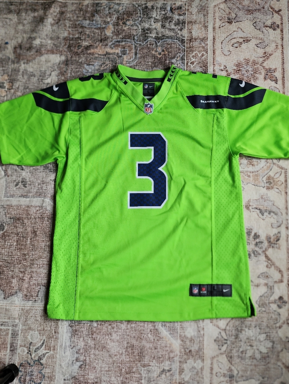 NFL Kids Seattle Seahawks #3 Neon Green & Navy Jersey